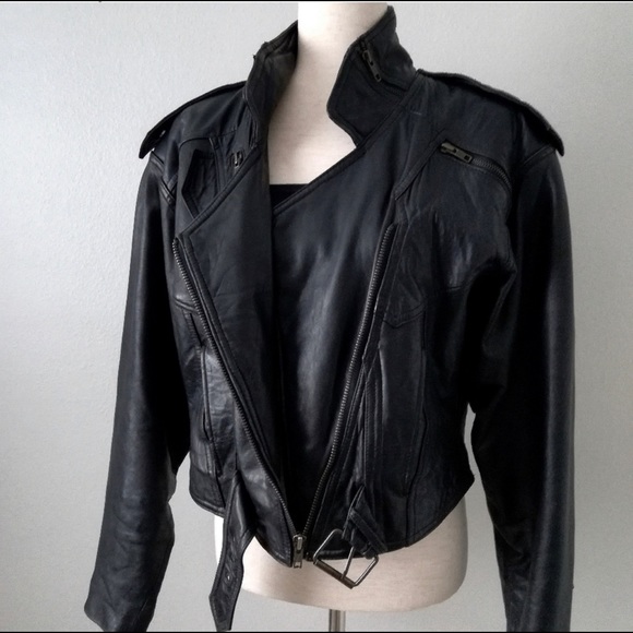 LAROXX Vintage Black Leather Cropped Moto Jacket - Picture 1 of 16